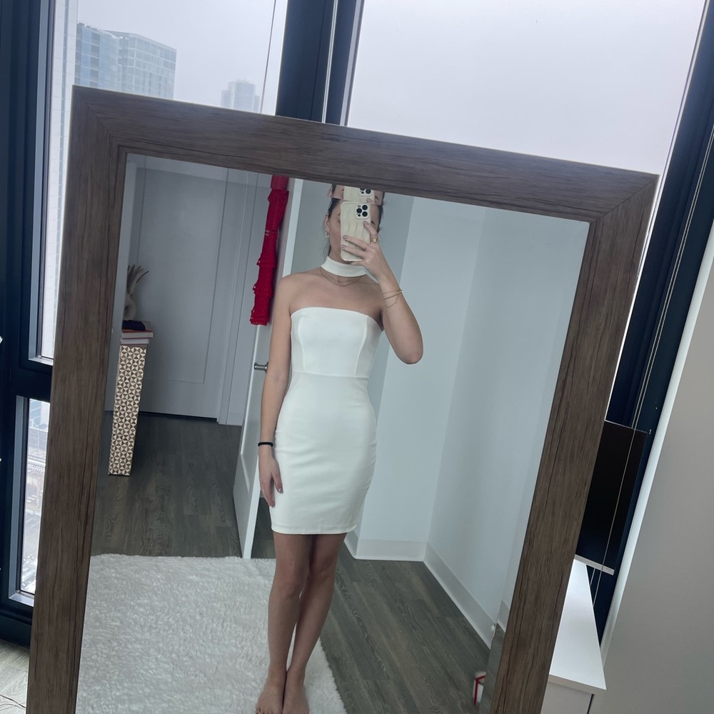 White turtle neck dress